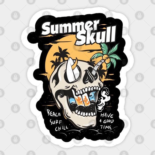 Summer Skull Concept Vector Art Sticker by Skidipap